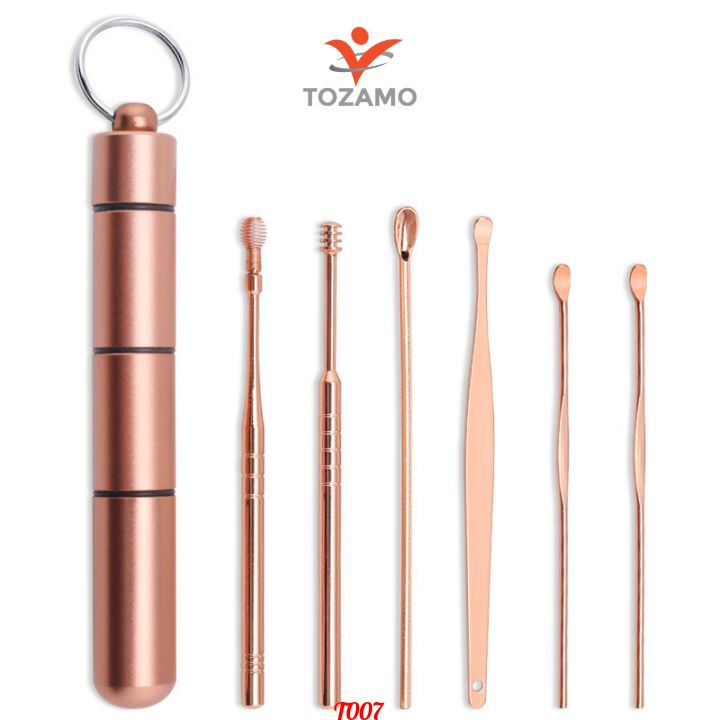 Bộ dụng cụ lấy ráy tai chuyên nghiệp 6 món inox không gỉ phiên bản cao cấp màu nâu-đồng T007