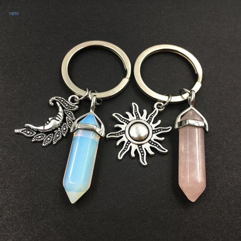 Set 2 Móc Khóa Gắn Mặt Trời Và Mặt Trời Chất Liệu Đá Tự Nhiên Cho Cặp Đôi