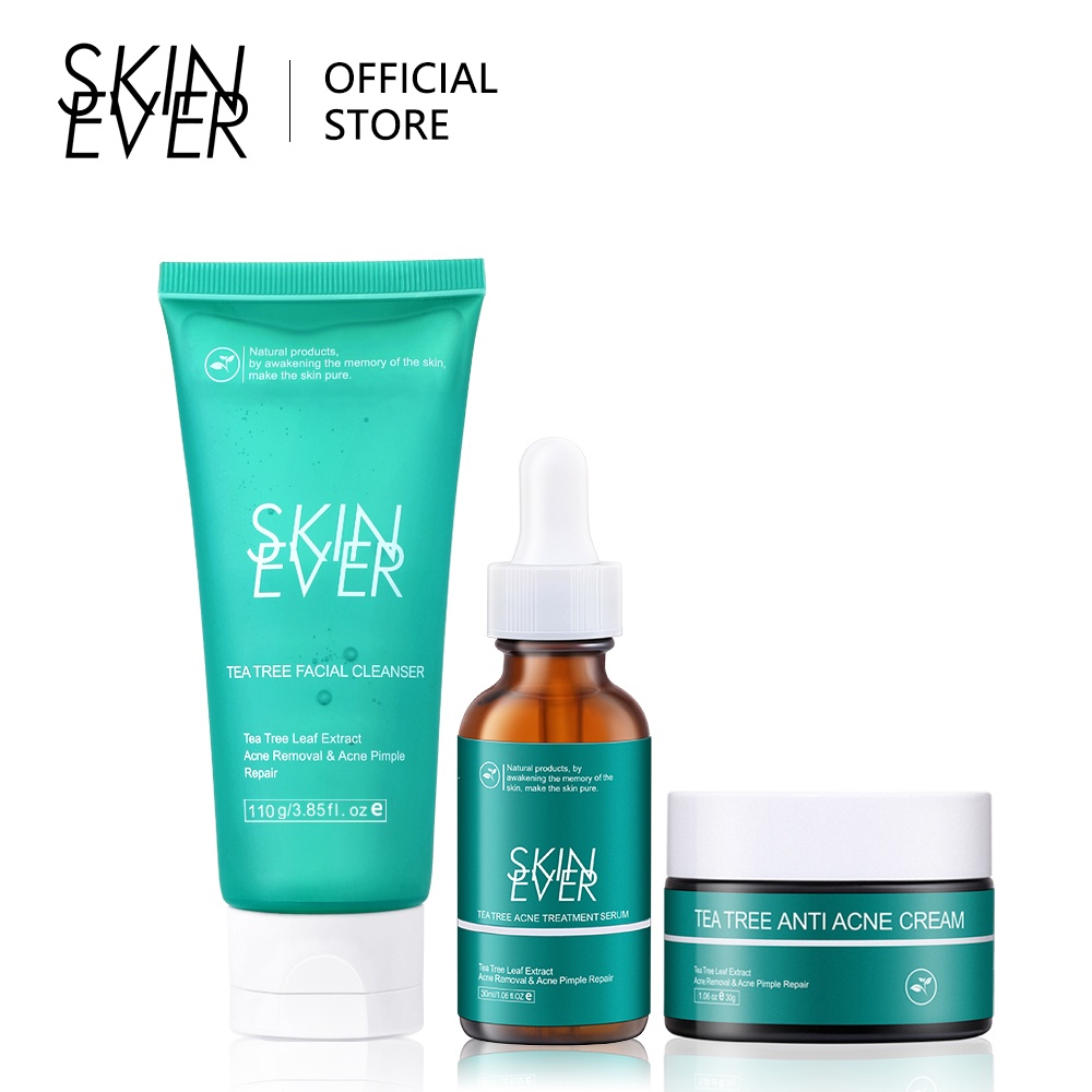 Bộ 3 món sản phẩm chiết xuất cây trà SKIN EVER xóa mụn trứng cá chăm sóc da mặt cho người mới bắt đầu