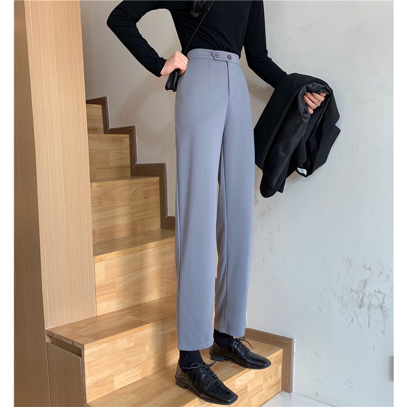 Quần dài lưng cao màu trơn thiết kế mới thời trang theo phong cách hàn quốc