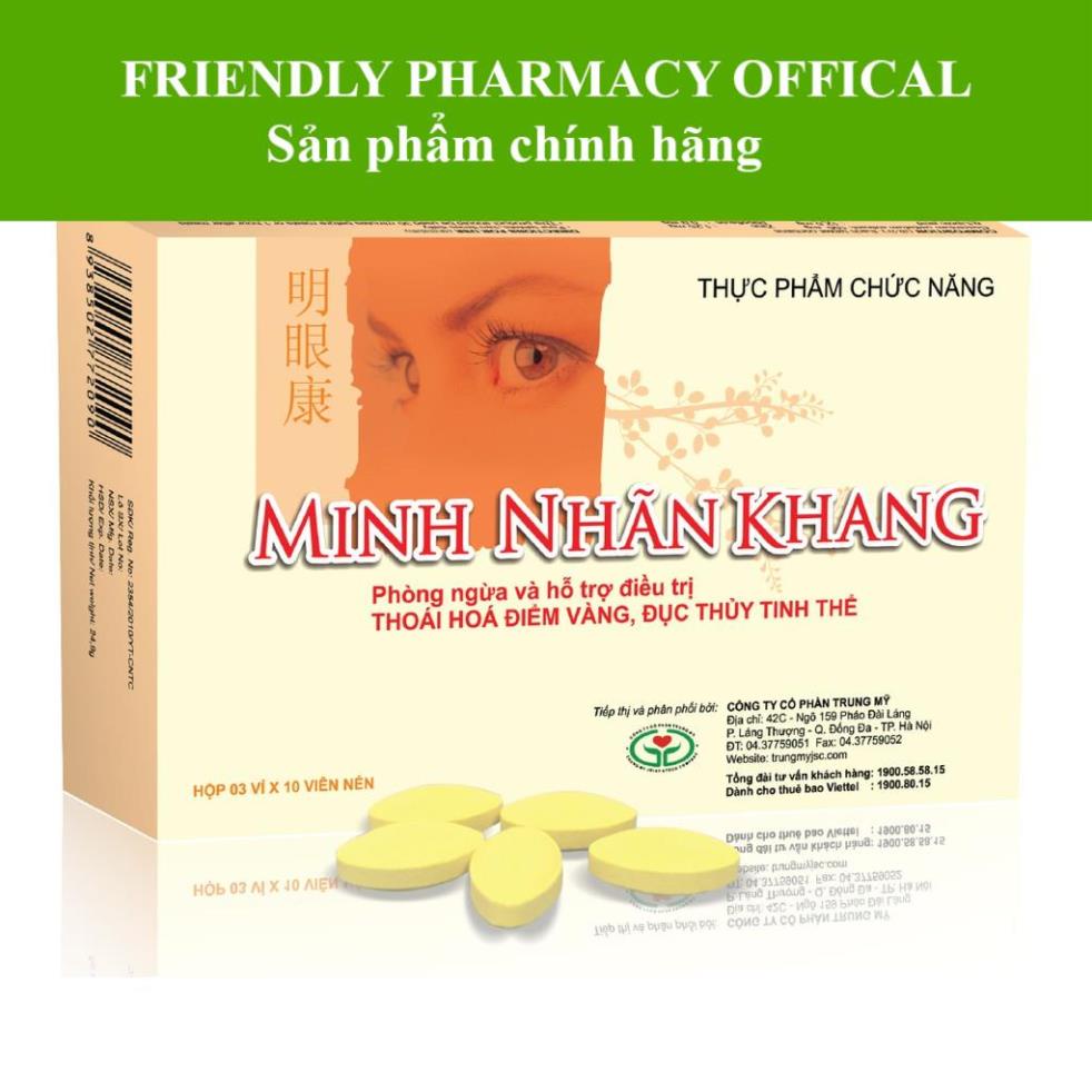 Viên uống Minh Nhãn Khang - Hỗ trợ điều trị thoái hóa điểm vàng, đục thủy tinh thể (Hộp 30 viên)