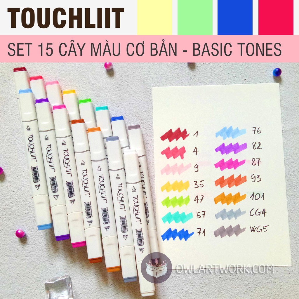 Bút Marker Touchliit 6: Bộ 15 Cây Theo Tone Màu - Tặng Túi Vải