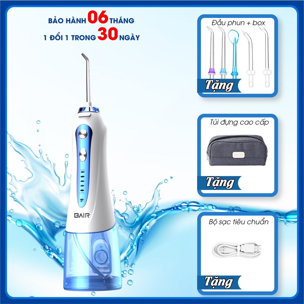 Máy tăm nước Bair BF8 Pro, tăm nước chính hãng bảo hành 6 tháng (Màu trắng xanh)