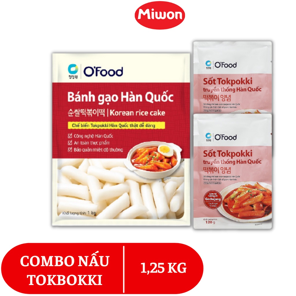 COMBO nấu Tokbokki Hàn Quốc bao gồm 1KG bánh gạo và 2 gói sốt vị cay 240g, dành cho 6 người ăn