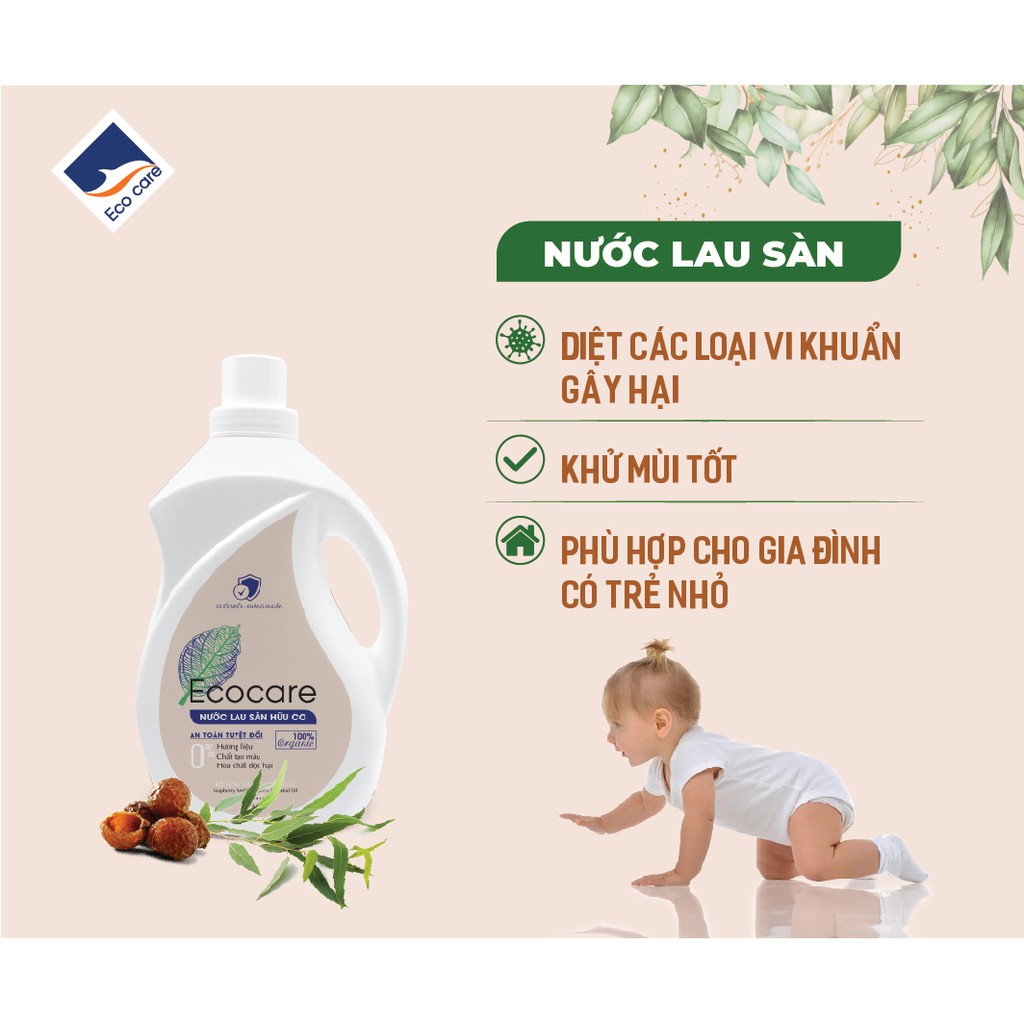 Combo rửa chén Ecocare 0.5l, lau sàn Ecocare 1 lít, lau bàn Ecocare 0.5l