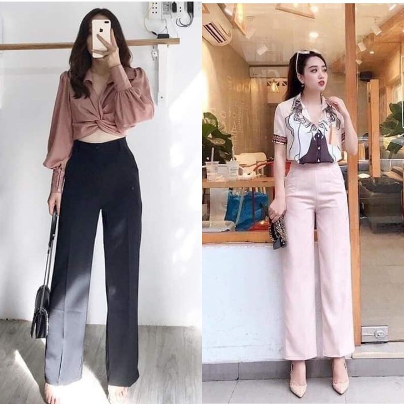 Quần Suông Ống Rộng Cạp Cao💖𝑭𝑹𝑬𝑬𝑺𝑯𝑰𝑷💖Quần Culottes Có Khóa Kéo Siêu Xinh Mặc Chân Dài Như Siêu Mẫu | BigBuy360 - bigbuy360.vn