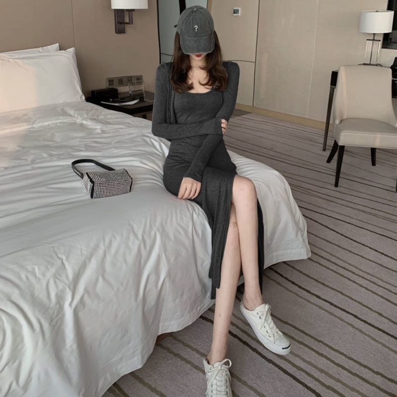 COZOK Set đầm xẻ tà + áo khoác COZOK tay dài thời trang quyến rũ cho nữ