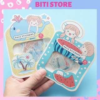 [Cắt Sẵn] Set Túi 40 Miếng Hình Dán Sticker Trang Trí Sổ Tay, Điện Thoại BiTi Store