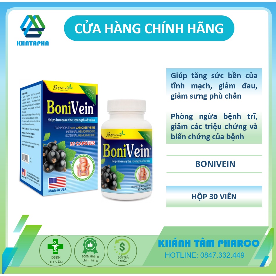 BoniVein Hộp 30 viên - Hỗ trợ điều trị trĩ, giãn tĩnh mạch [Boni Vein]