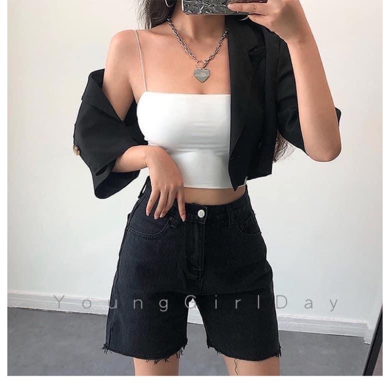 ÁO 2S CROPTOP ĐEN TRẮNG