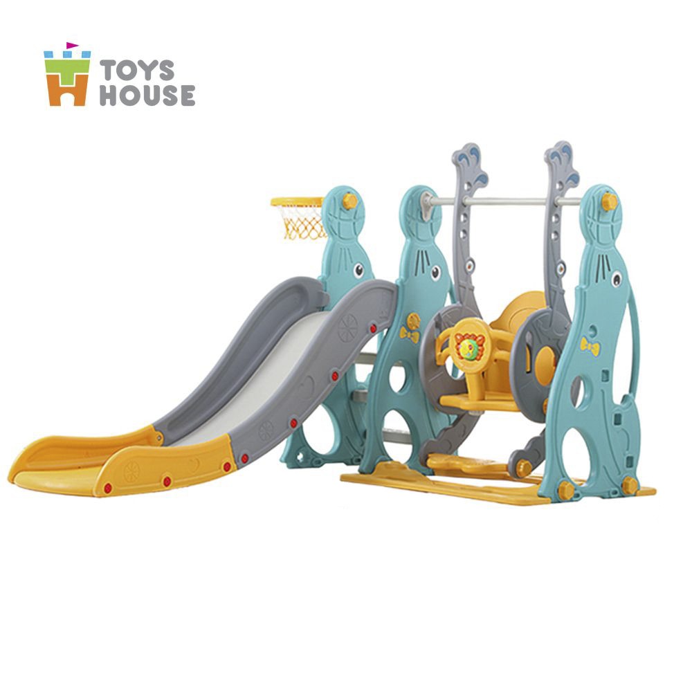 Xích đu kèm khung bóng rổ và cầu trượt, đồ chơi vận động cho bé Toys house, hàng chính hãng cao cấp