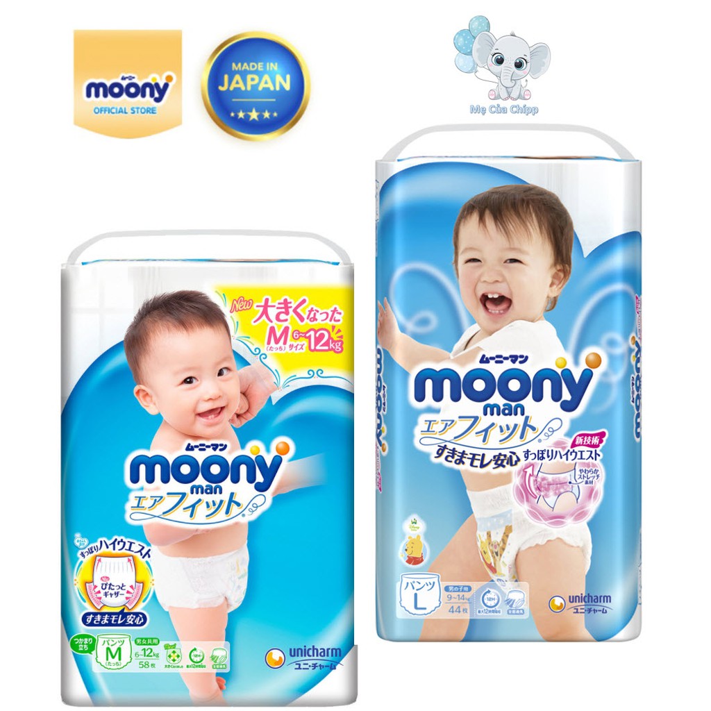 Bỉm Tã Dán và Tã Quần Moony chính hãng đủ size NB90/ S84/ M64/ L54/ XL44/ M58/ L44/ XL38/ XXL26 Tặng
