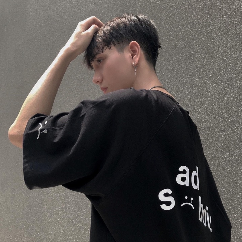 Áo thun sad boiz signature hình thêu mặt cười nam nữ full KUN SHOP