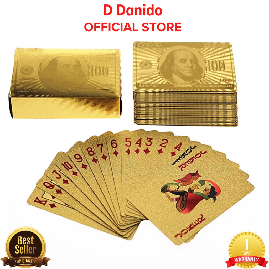 Bài tây PVC mạ vàng 24k cao cấp - Bộ bài Poker chất liệu đàn hồi chống thấm nước chính hãng D Danido