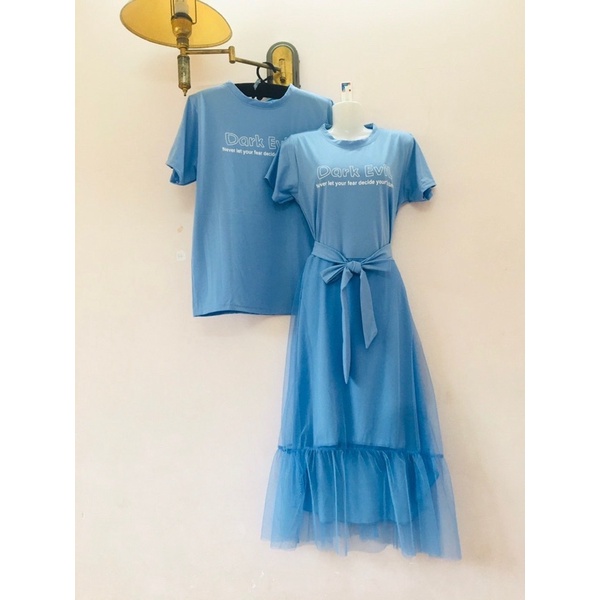 (ảnh thật) Áo váy thun đôi xanh biển phối ren chân váy siêu xinh CÓ ẢNH THẬT - Forever Couple Store