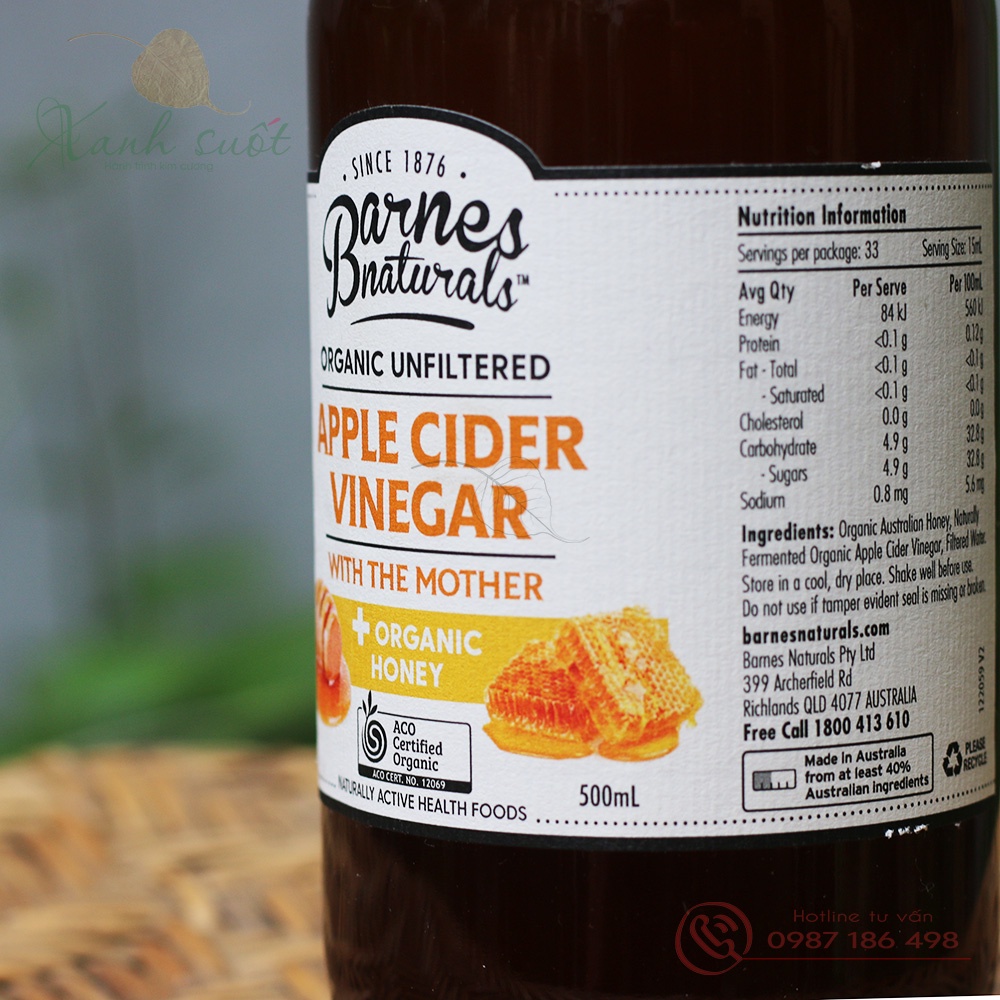 [Barnes Naturals] Giấm Táo Hữu Cơ- Có Giấm Cái- Apple Cider Vinegar With The Mother- Thơm, Ngon, Giữ Nguyên [Xanh Suốt]