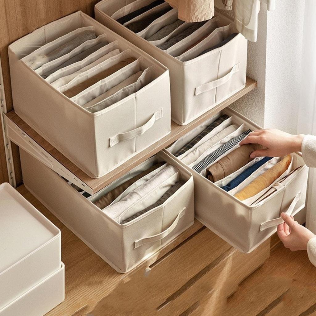 Hộp đựng quần áo bằng vải có thể gấp gọn chia 7 ngăn 9 ngăn có nắp,không nắp cao cấp Xuất Nhật
