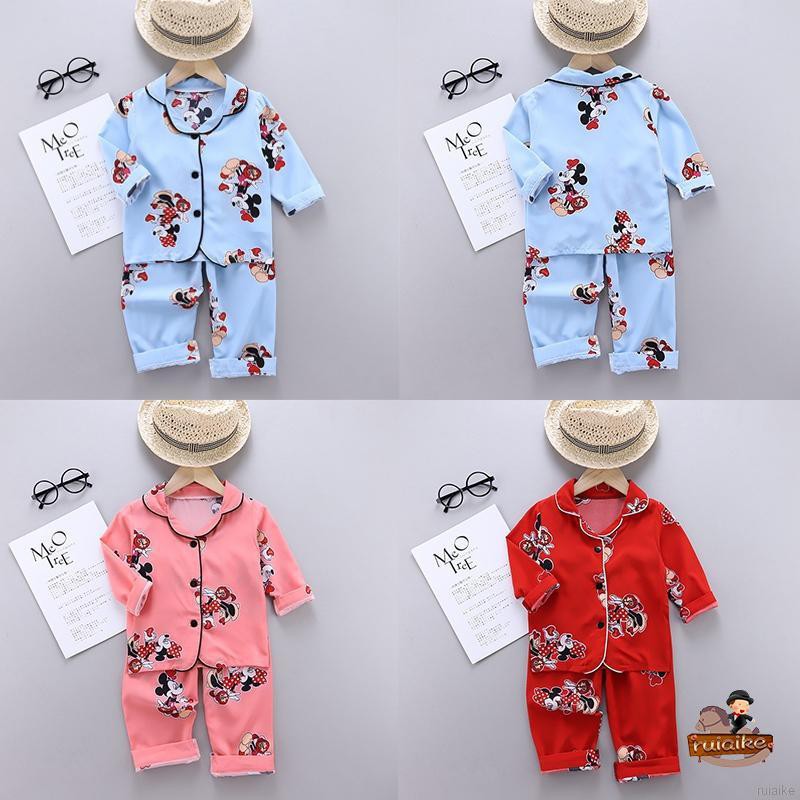 Set 2 Món Đồ Ngủ Tay Dài In Hình Chuột Mickey Dễ Thương Cho Bé Từ 0-6 Tuổi