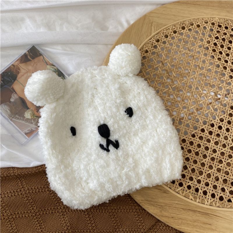 MŨ LEN THÊU MẶT GẤU ĐÁNG YÊU MẪU MỚI