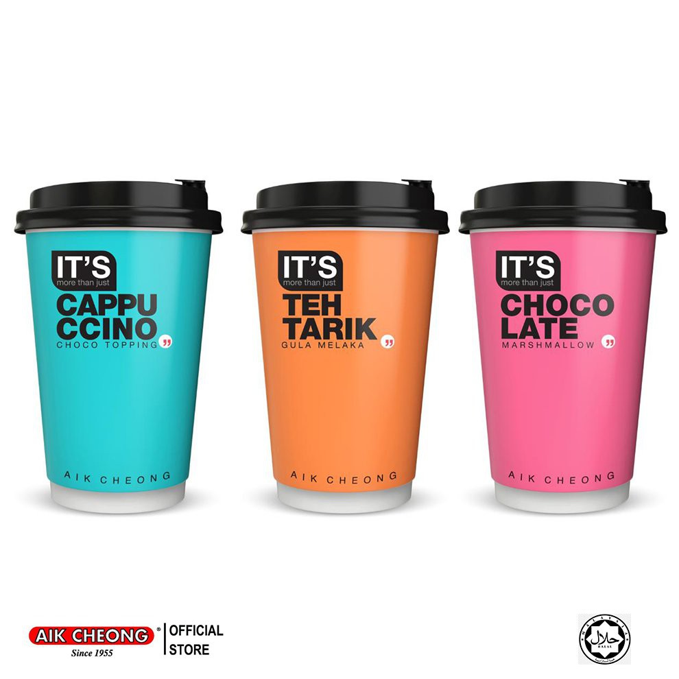 [Chính hãng] ✅ Set 3 ly đồ uống Aik Cheong - It's Cup (Trà sữa Teh Tarik, Cà phê Cappuccino và Chocolate hoà tan