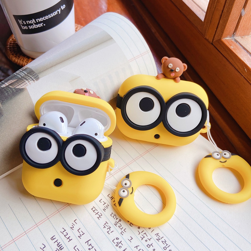 Vỏ bảo vệ hộp sạc tai nghe Airpods 1 2 3 bằng silicon họa tiết hoạt hình minions 3D dễ thương dành cho nam nữ