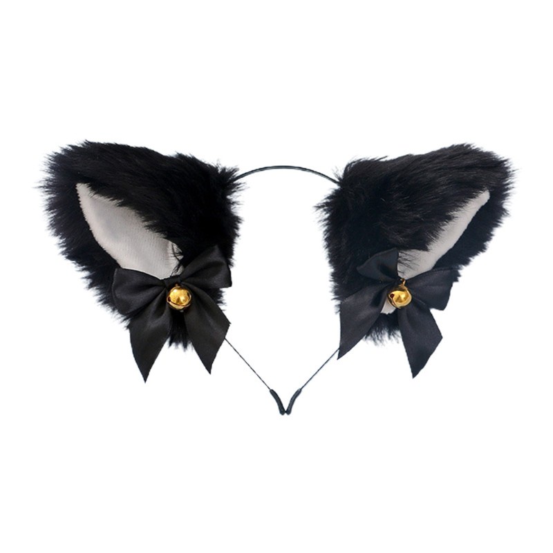 Cài tóc tai mèo bằng lông nhung gắn chuông đính nơ phong cách lolita anime thời trang cho nữ