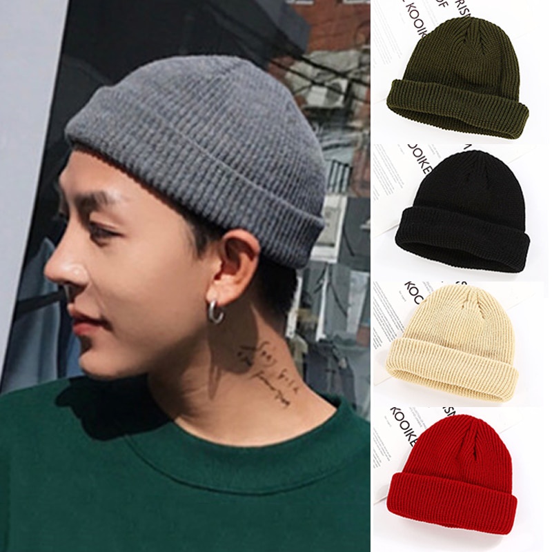 Mũ Len Beanie Không Vành Màu Trơn Giữ Ấm Mùa Đông Dành Cho Nam Nữ