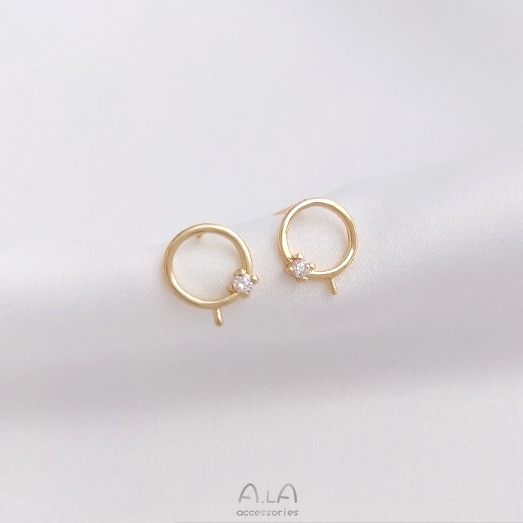█A.ιA゜14K Vàng●1 Cặp° Giá Đỡ Bông Tai Mạ Vàng 14K Đính Hạt Ngọc Trai Nửa Lỗ Nhiều Màu Sắc diy