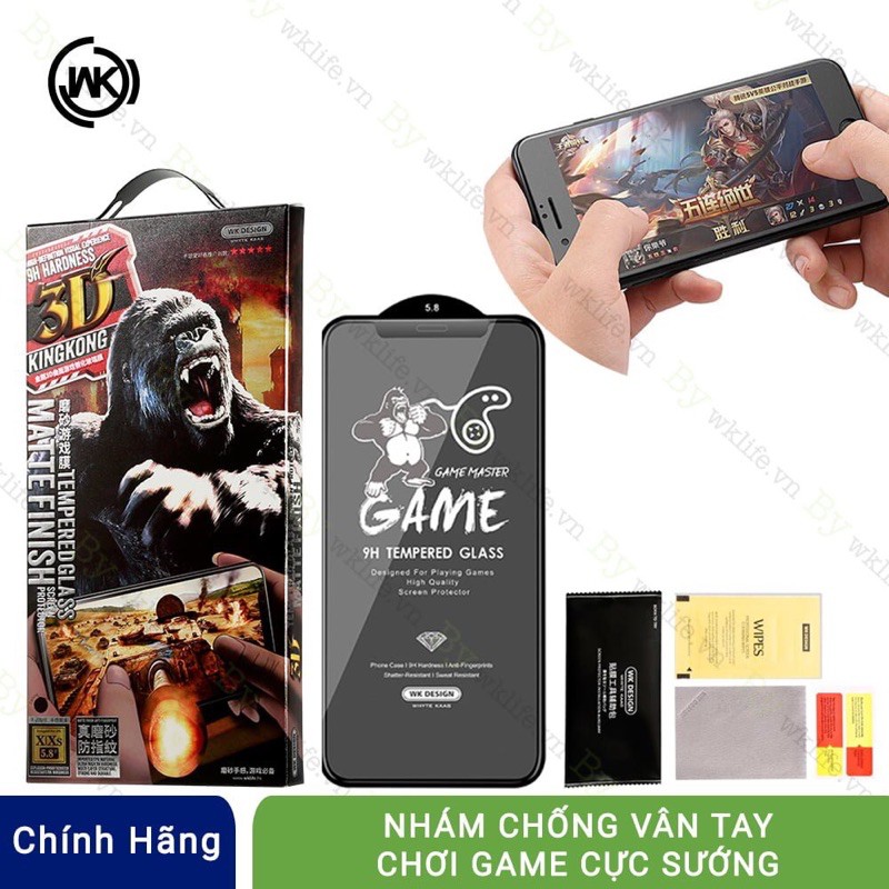 (FULL HỘP) Kính cường lực Kingkong 3D chống vân tay phù hợp chơi game cực thích, chống bám mồ hôi, ip7p đến 12promax