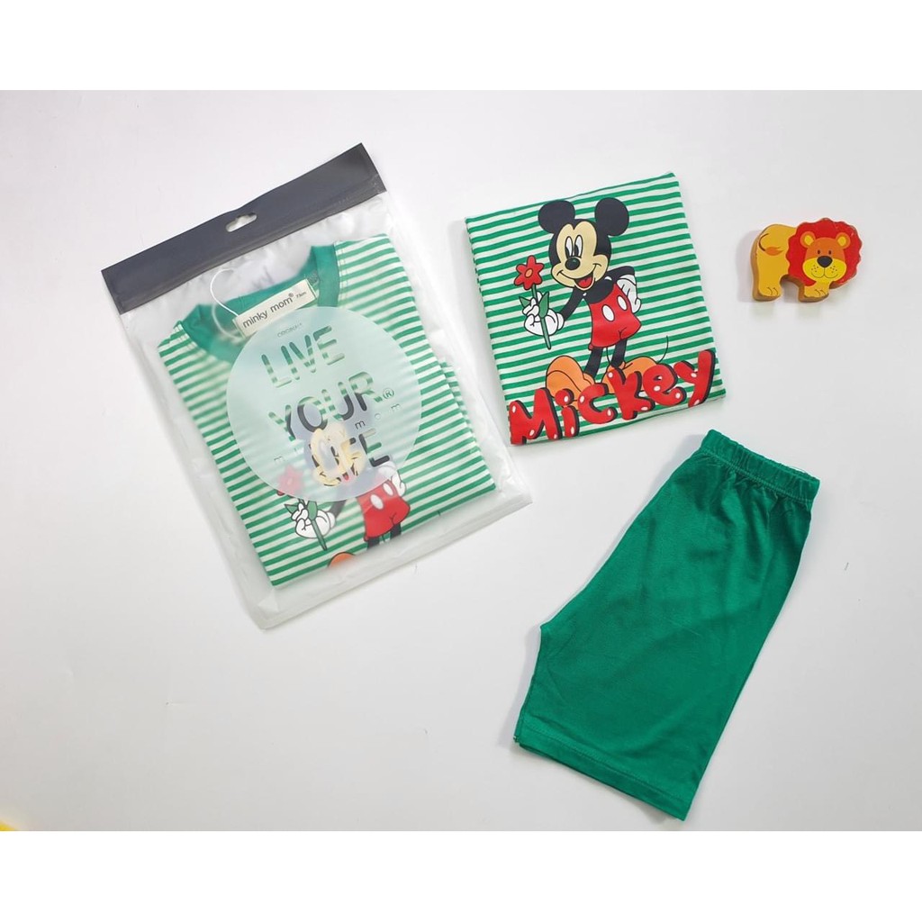 Bộ Cộc Tay thun lạnh in hình Dễ Thương Cho Bé áo kẻ