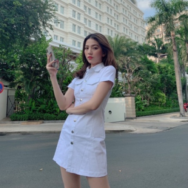 Đầm sơ mi kaki MONÁ - HEBE TRẮNG