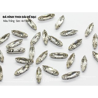 Combo hạt đá hình thoi dài đế bạc, vàng 4x15mm