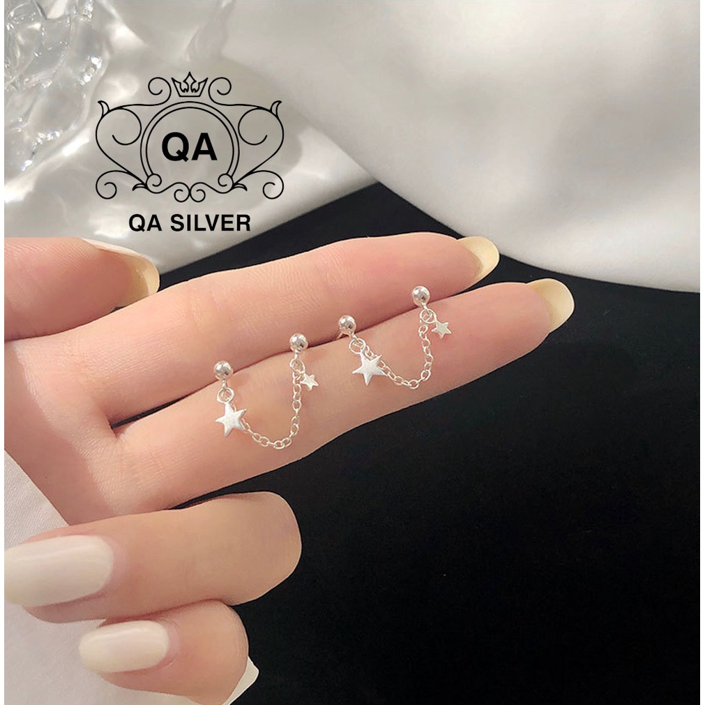 Khuyên tai bạc 925 ngôi sao 2 lỗ bông nữ kẹp vành S925 STAR Silver Earrings QA SILVER EA210210