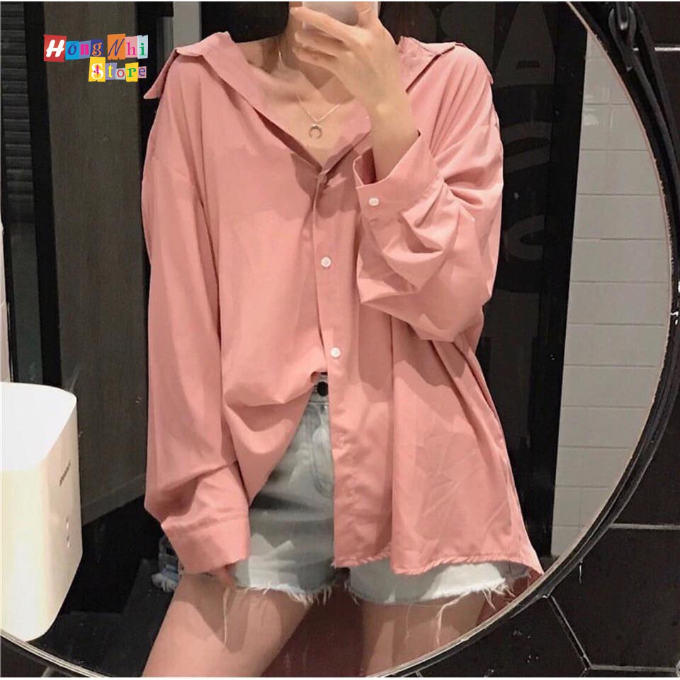 SƠ MI TRƠN DÁNG RỘNG BASIC UNSEX TAY DÀI MÀU HỒNG DÂU - MM