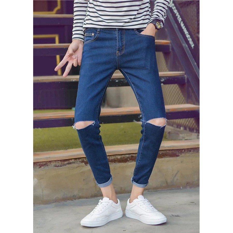 Quần Bò Nam Rách Gối Ống Côn Dáng Ôm Thời Trang Hàn Quốc | BigBuy360 - bigbuy360.vn