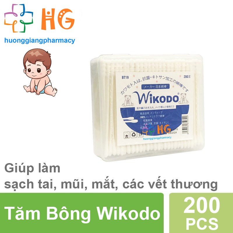 Tăm bông Wikodo Nano trẻ em (Hộp 200 que)