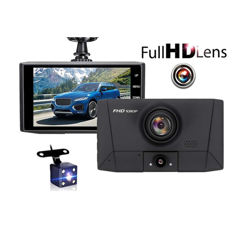Máy ghi hình xe hơi ba ống kính mới Truyền phát phương tiện truyền thông phía sau Camera Gương chiếu hậu Camera 1080P Car DVR / Dash