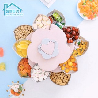 Khay hộp mứt tết 2 tầng - Khay mứt Tết cánh sen có gá điện thoại