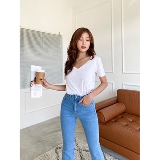 Áo thun basic V cổ Tim ZR  cotton sượt organic