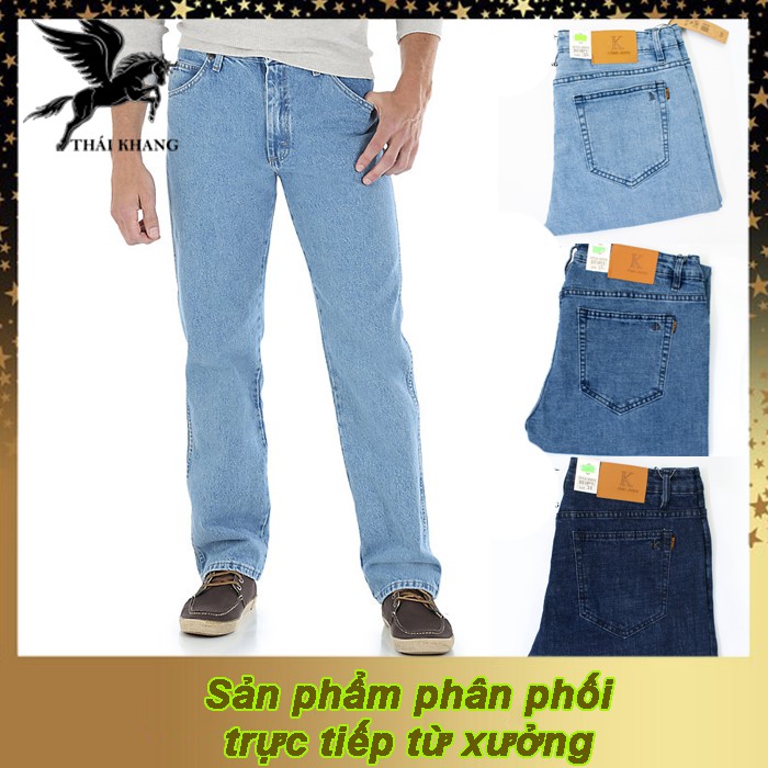 Quần bò nam ống suông co dãn trung niên đẹp vải cotton cao cấp hàng xuất khẩu loại quần jean nam form rộng QJ1