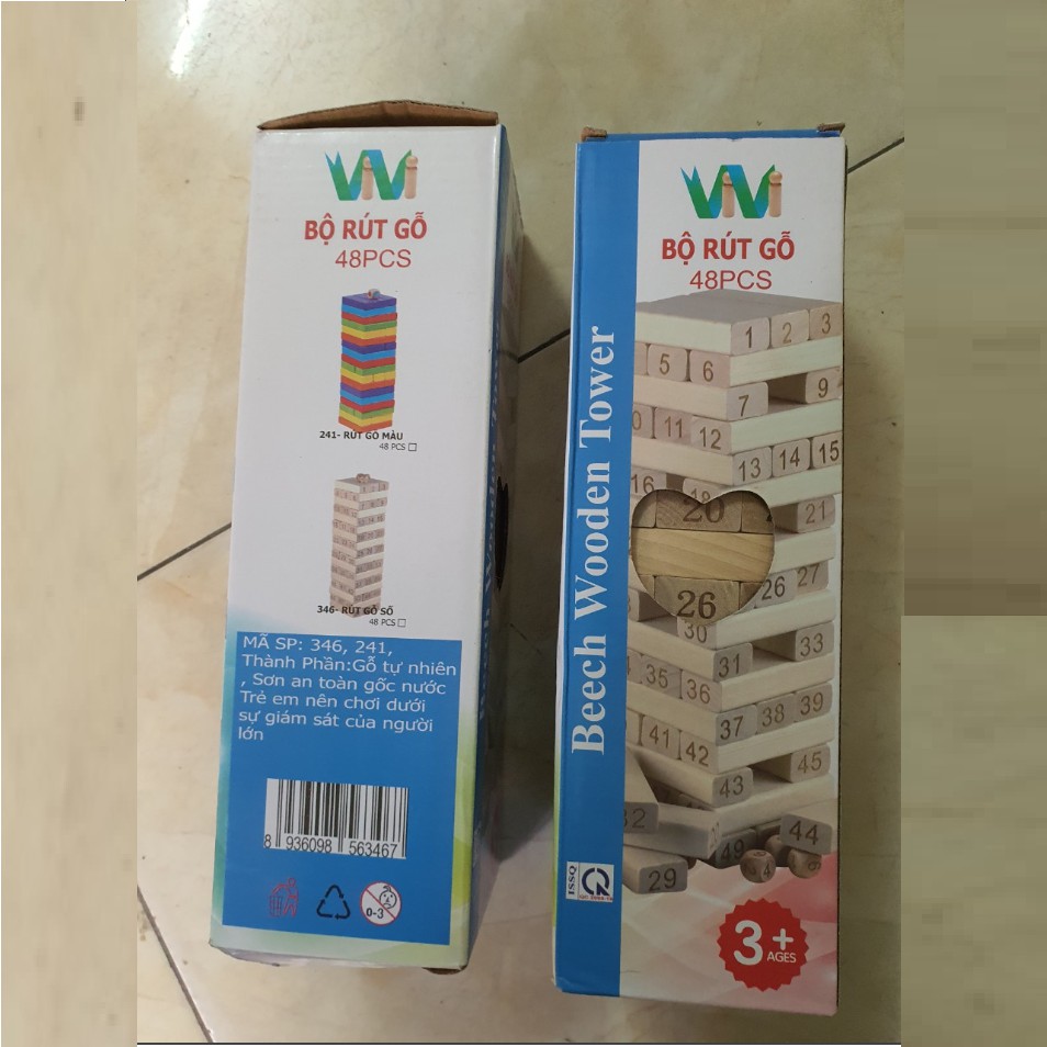 Bộ rút gỗ Vivitoy 48 thanh loại lớn kèm xí ngầu đồ chơi trẻ em
