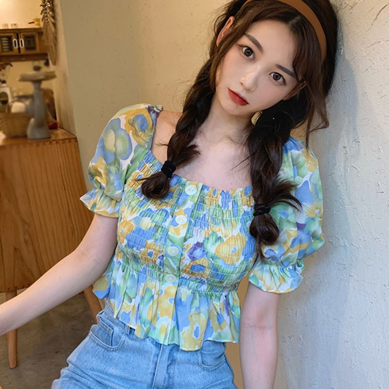 Áo Nữ Tay Ngắn In Hoa Thời Trang Hàn Quốc | BigBuy360 - bigbuy360.vn