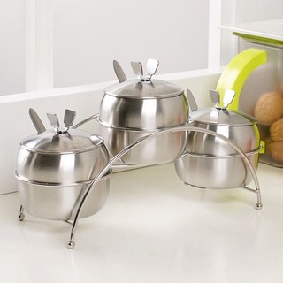 [So cute] Bộ Full 3 Hủ Đựng Gia Vị Nhà Bếp Hình Quả Táo Thép Không Gỉ