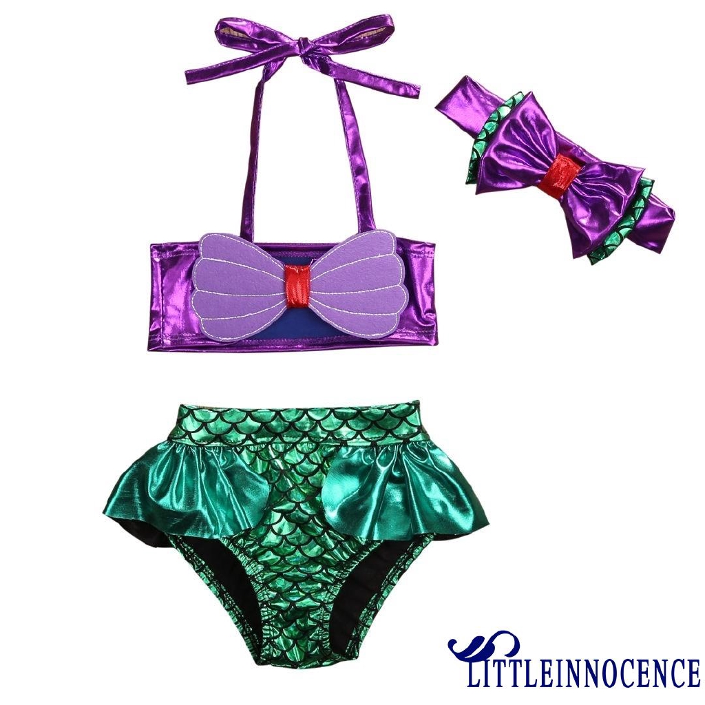 Bộ đồ bơi bikini + băng đô đính nơ xinh xắn dành cho bé gái