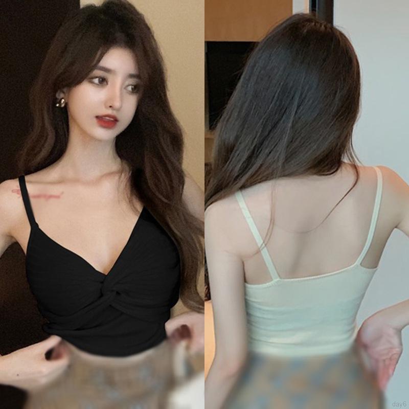 Áo hai dây dệt kim màu trơn đeo chéo ngực gợi cảm cho nữ