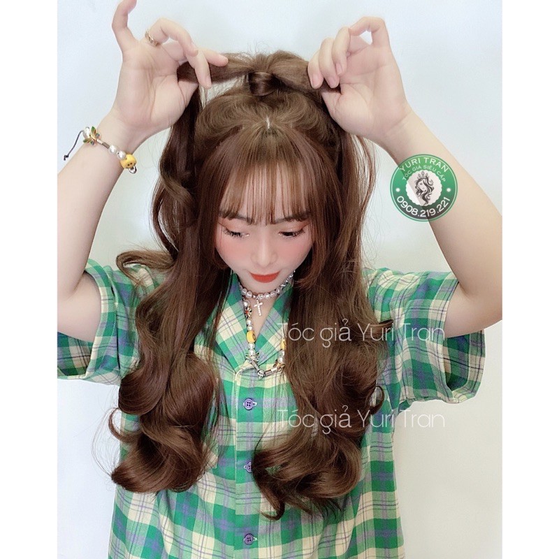 TÓC GIẢ LỌN 60 NÂU TÂY CỘT CAO XINH XẮN- TẶNG KÈM LƯỚI TRÙM XỊN