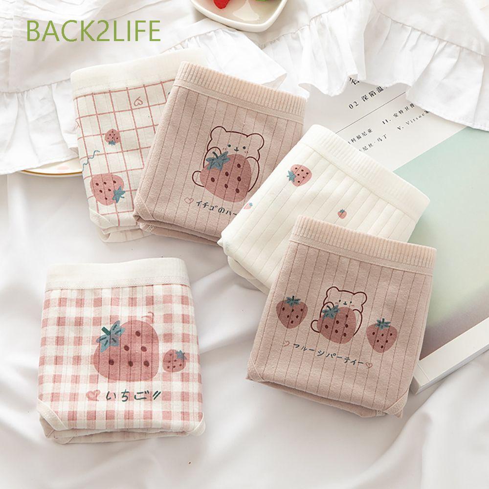 Quần lót cotton thoáng khí in họa tiết caro/ dâu tây dễ thương quyến rũ cho nữ BACK2LIFE