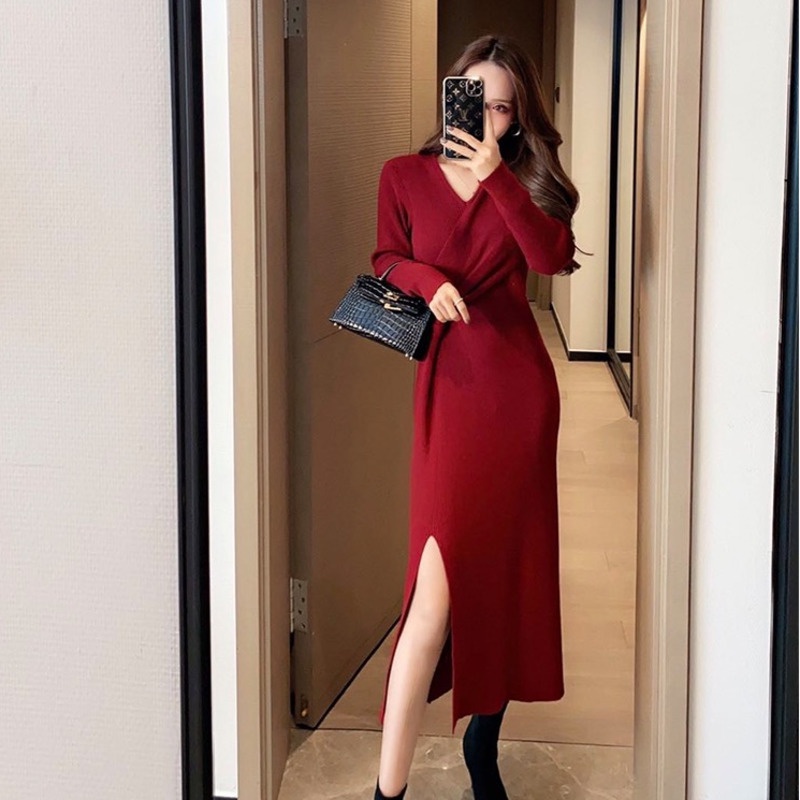Đầm dệt kim ôm dáng dài qua gối thiết kế mới đơn giản thời trang