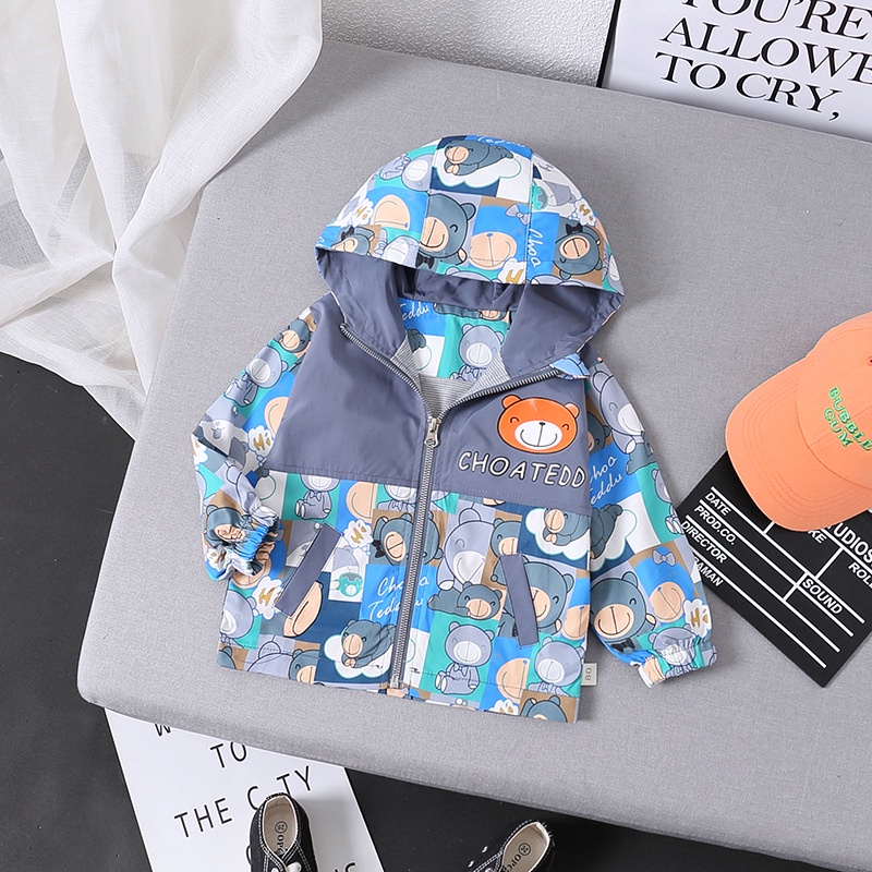 AK14 Size90-120 Áo khoác bé trai có mũ (Áo gió xịn 2 lớp lót thun cotton) Thời trang trẻ Em hàng quảng châu