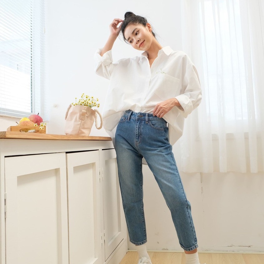 Quần Jeans Nữ Lưng Cao Màu Xanh Đậm Wash Đùi LDM-103B